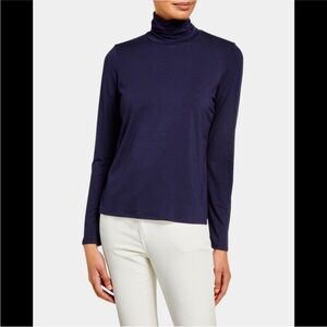 NWT Eileen Fisher Fine Jersey Scrunch Neck Top Navy Large